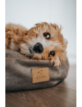 Dog bed round cushion with blanket VELVET DARK BEIGE